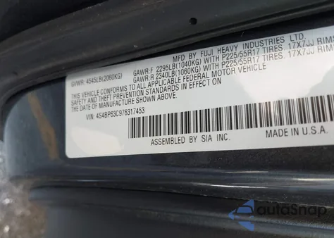 2007 Subaru Outback 2.5Xt Limited z USA, uszkodzony, nr VIN 4S4BP63C976317453